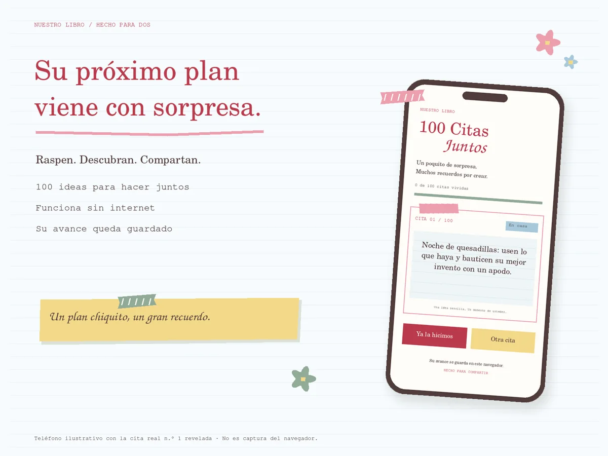 Representación ilustrativa de la app 100 Citas con una idea real de encuentro